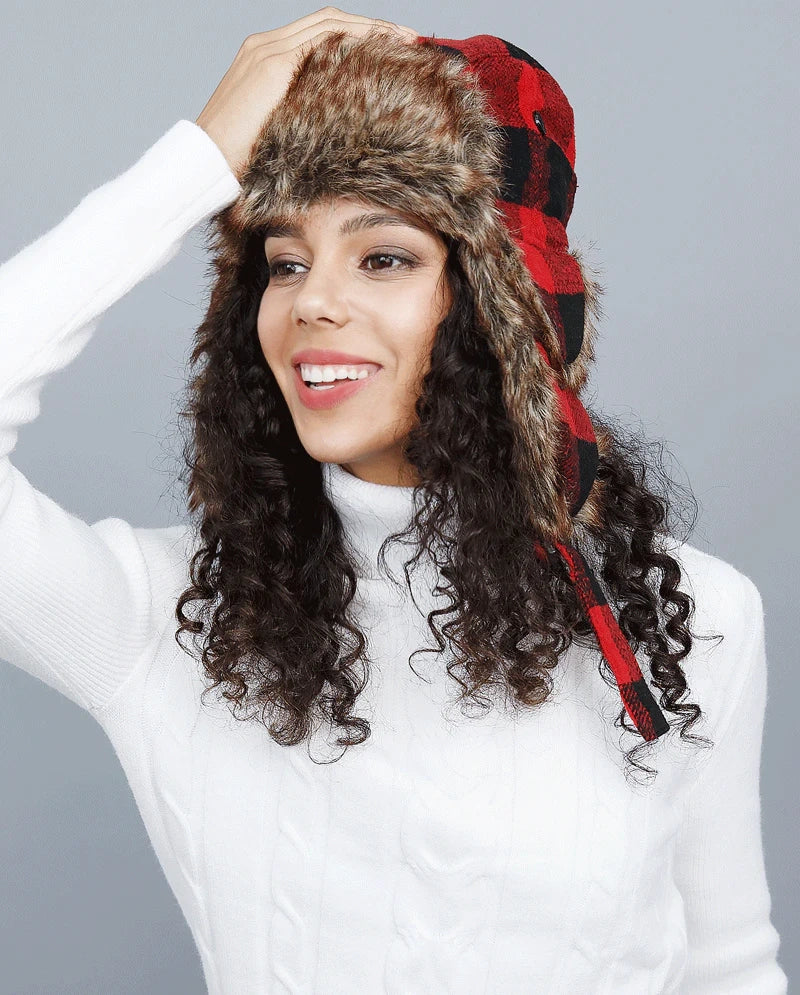 The Hat Depot Plaid Faux Fur Aviator Trapper - Main Image
