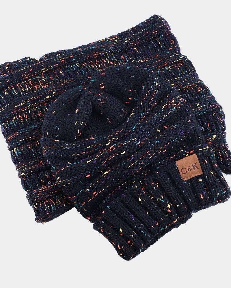 Acrylic Knit Beanie & Scarf Set – 100% Acrylic, Flecked Texture
