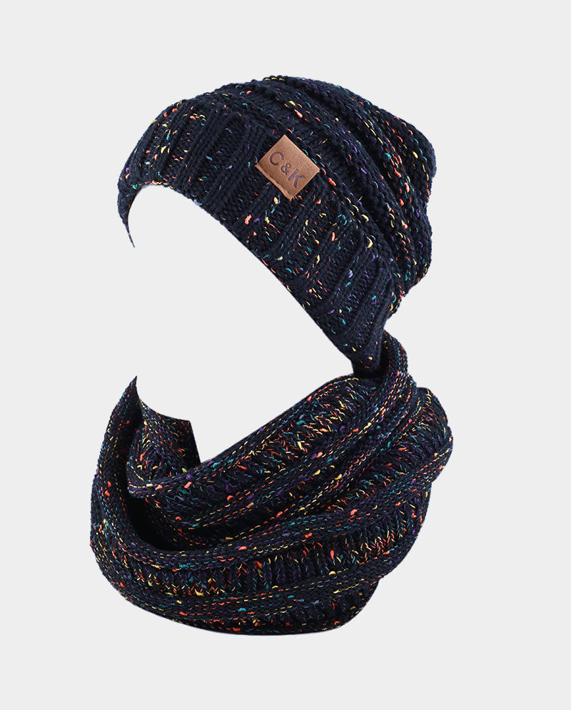 Acrylic Knit Beanie & Scarf Set – 100% Acrylic, Flecked Texture