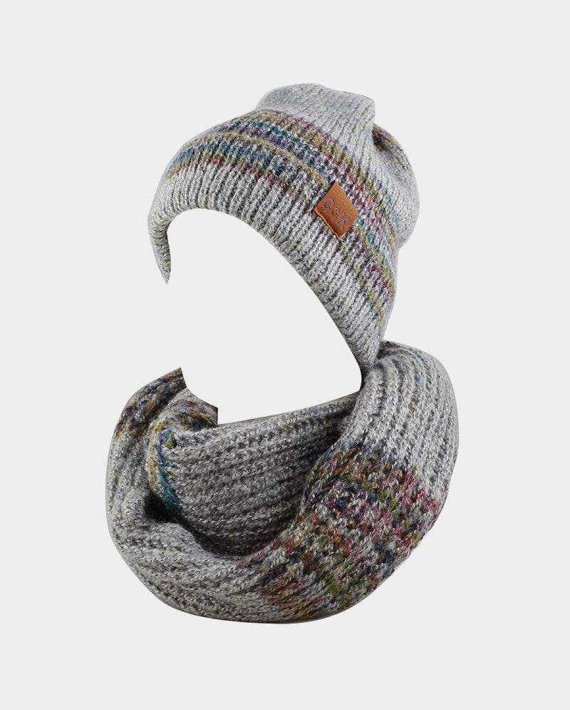 Acrylic Knit Beanie & Scarf Set – 100% Acrylic, Triple-Stripe Knit Design