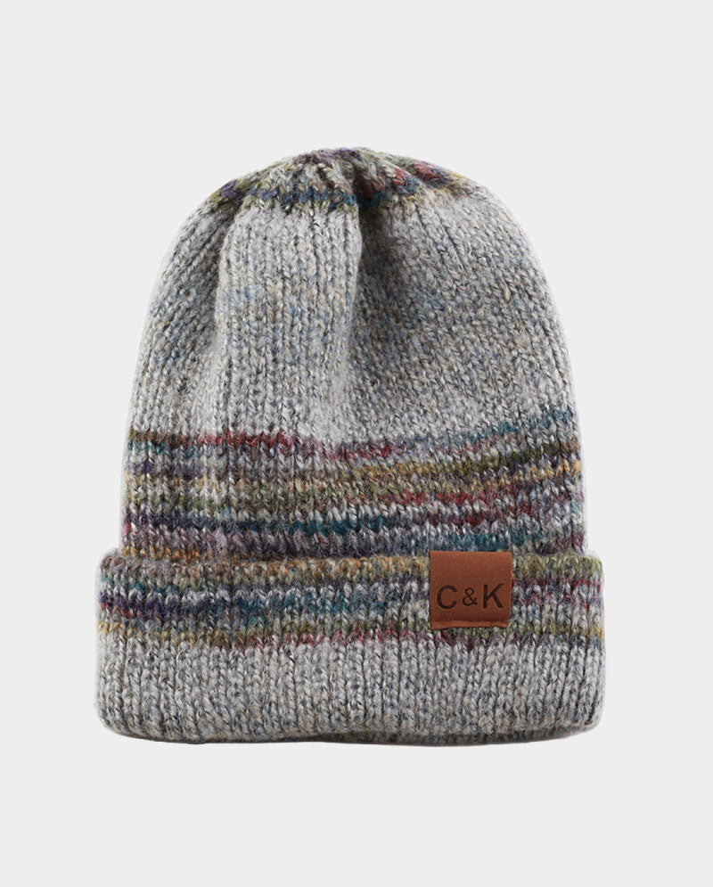 Acrylic Knit Beanie & Scarf Set – 100% Acrylic, Triple-Stripe Knit Design