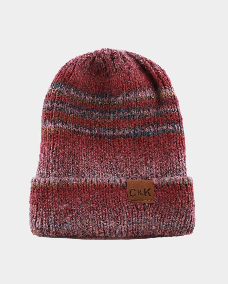 Acrylic Knit Beanie & Scarf Set – 100% Acrylic, Triple-Stripe Knit Design