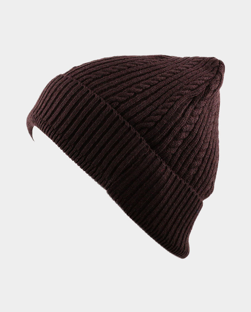 Cable Knit Cuffed Basic Beanie and Beanie with Line Stripe