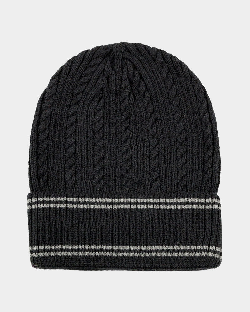 Cable Knit Cuffed Basic Beanie and Beanie with Line Stripe