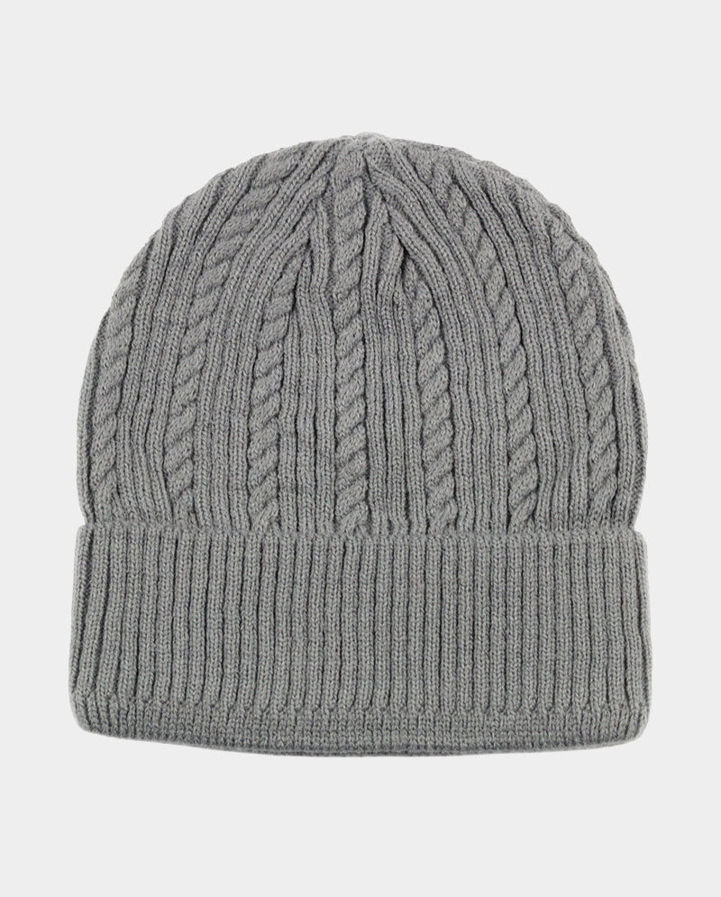 Cable Knit Cuffed Basic Beanie and Beanie with Line Stripe