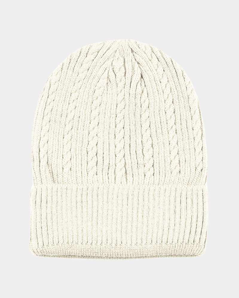Cable Knit Cuffed Basic Beanie and Beanie with Line Stripe