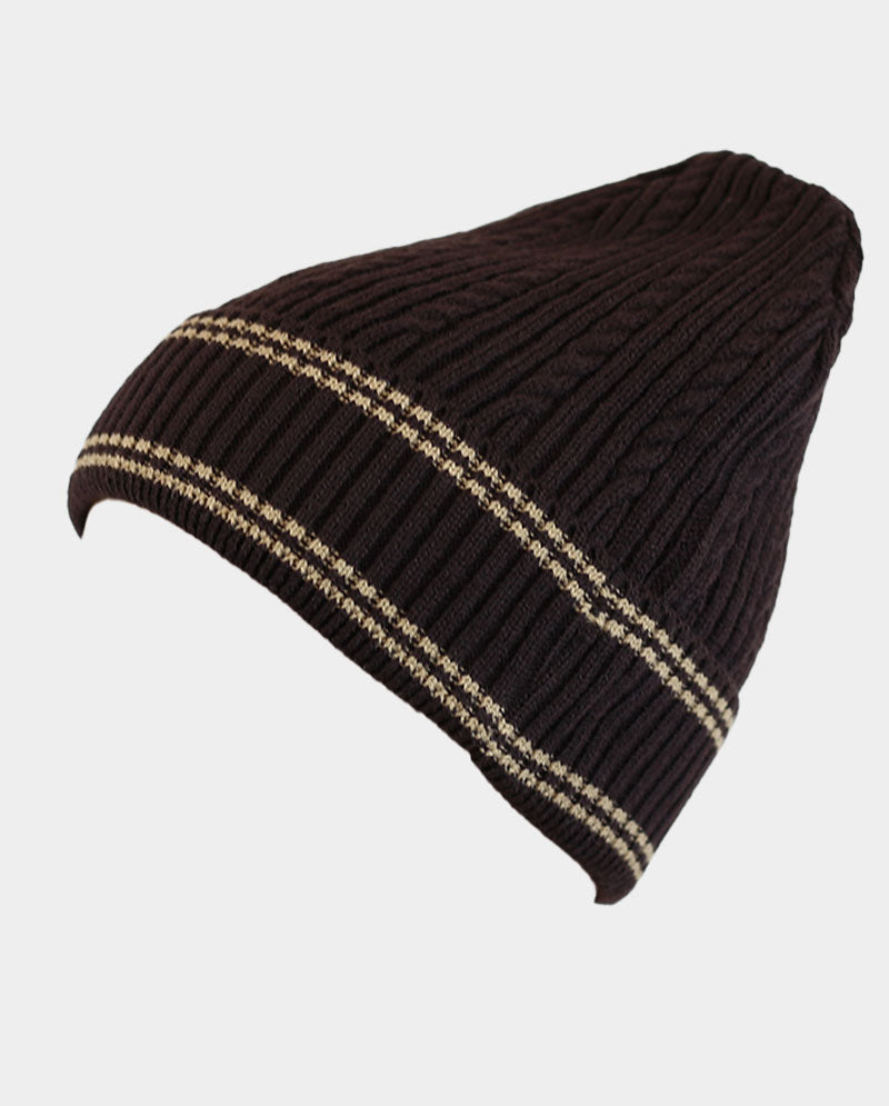 Cable Knit Cuffed Basic Beanie and Beanie with Line Stripe