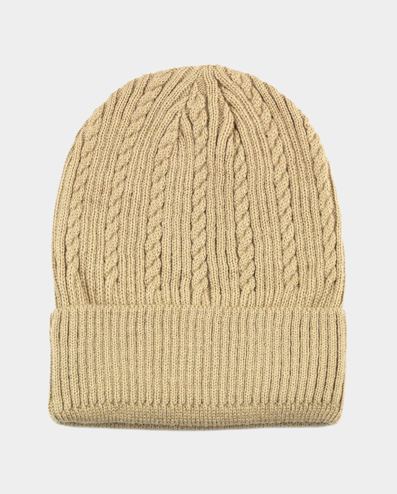 Cable Knit Cuffed Basic Beanie and Beanie with Line Stripe
