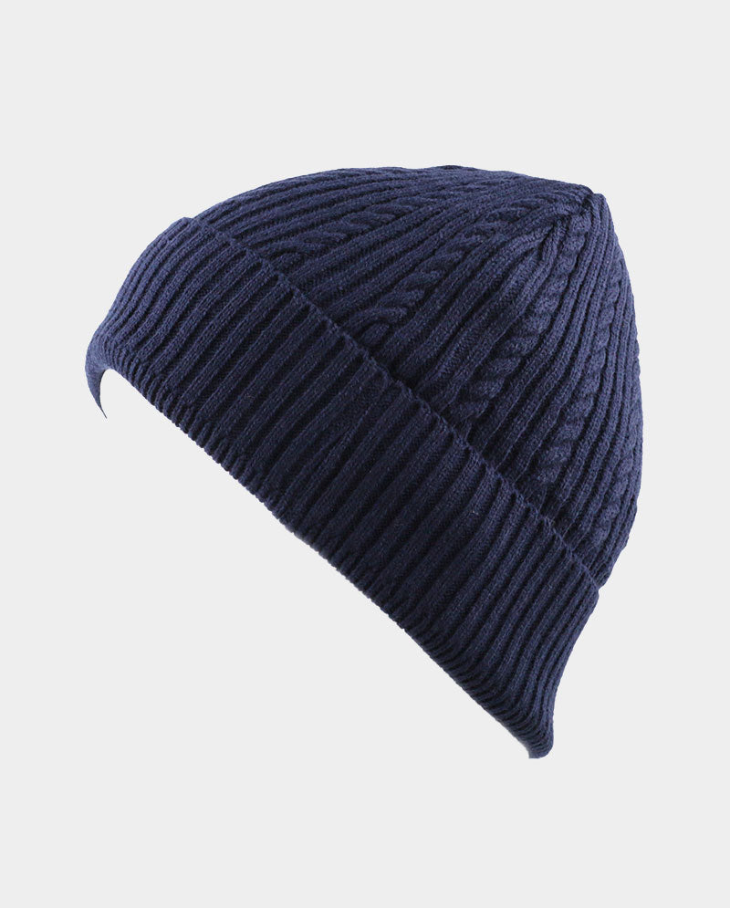 Cable Knit Cuffed Basic Beanie and Beanie with Line Stripe