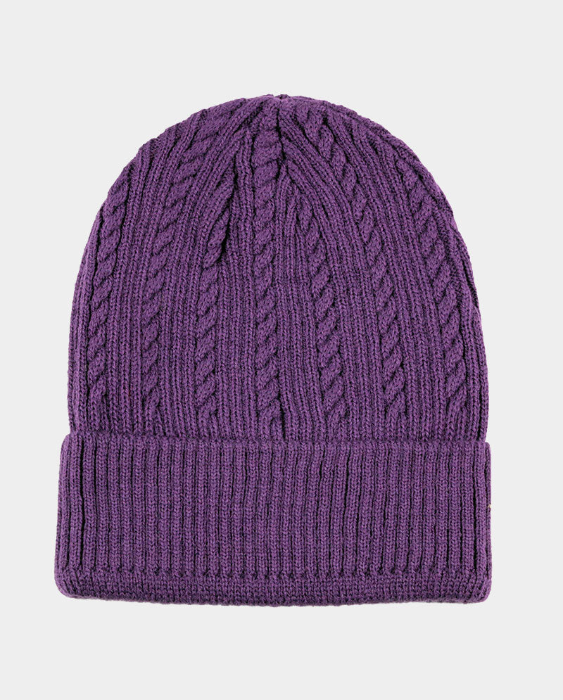 Cable Knit Cuffed Basic Beanie and Beanie with Line Stripe