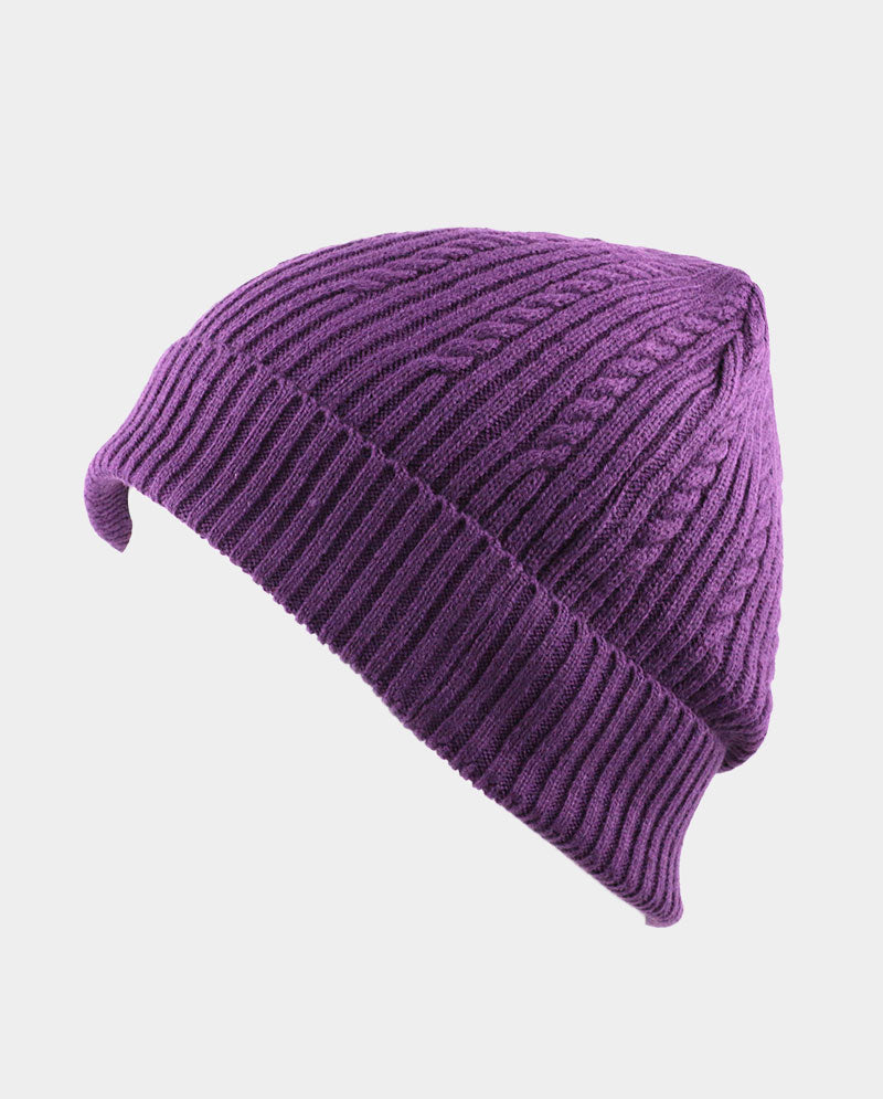 Cable Knit Cuffed Basic Beanie and Beanie with Line Stripe
