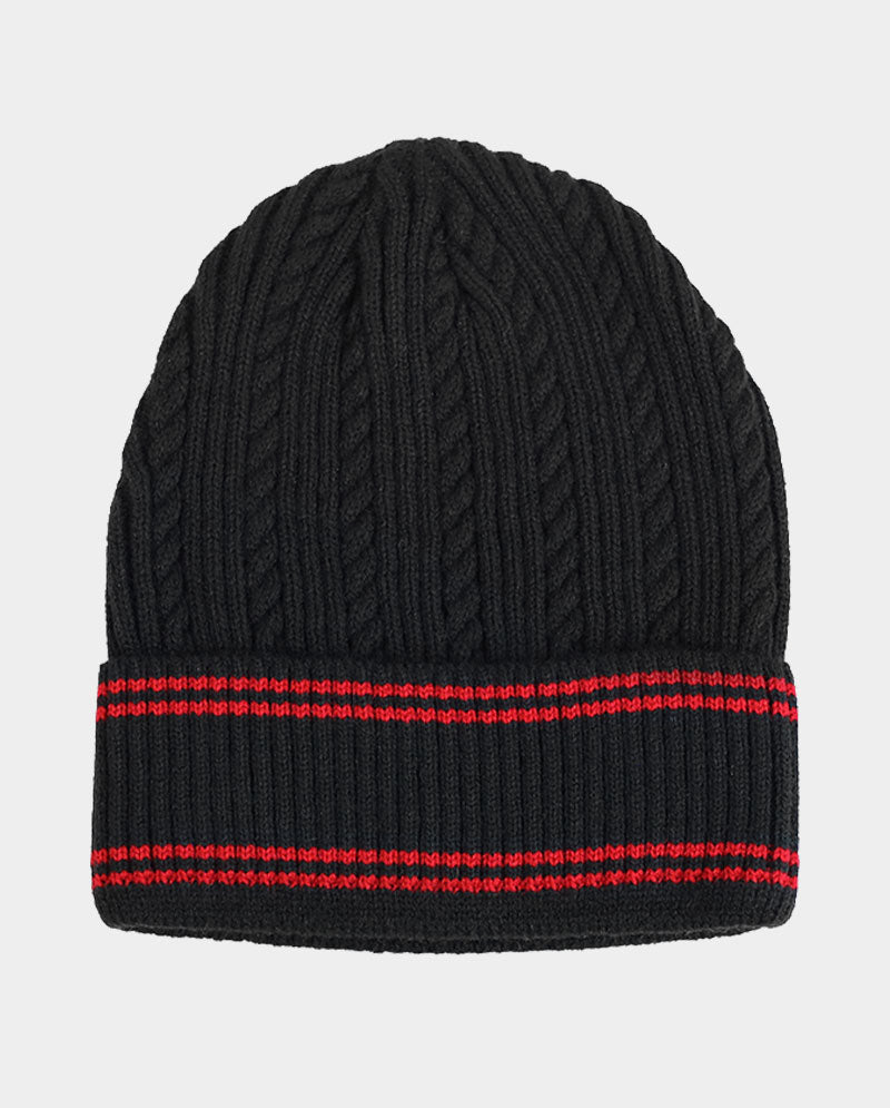 Cable Knit Cuffed Basic Beanie and Beanie with Line Stripe
