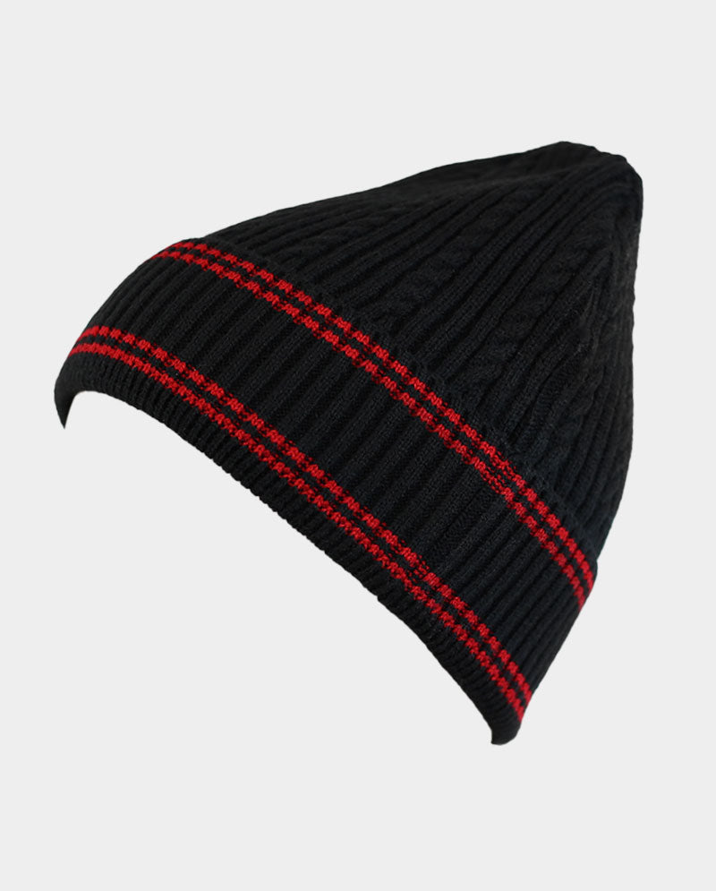 Cable Knit Cuffed Basic Beanie and Beanie with Line Stripe