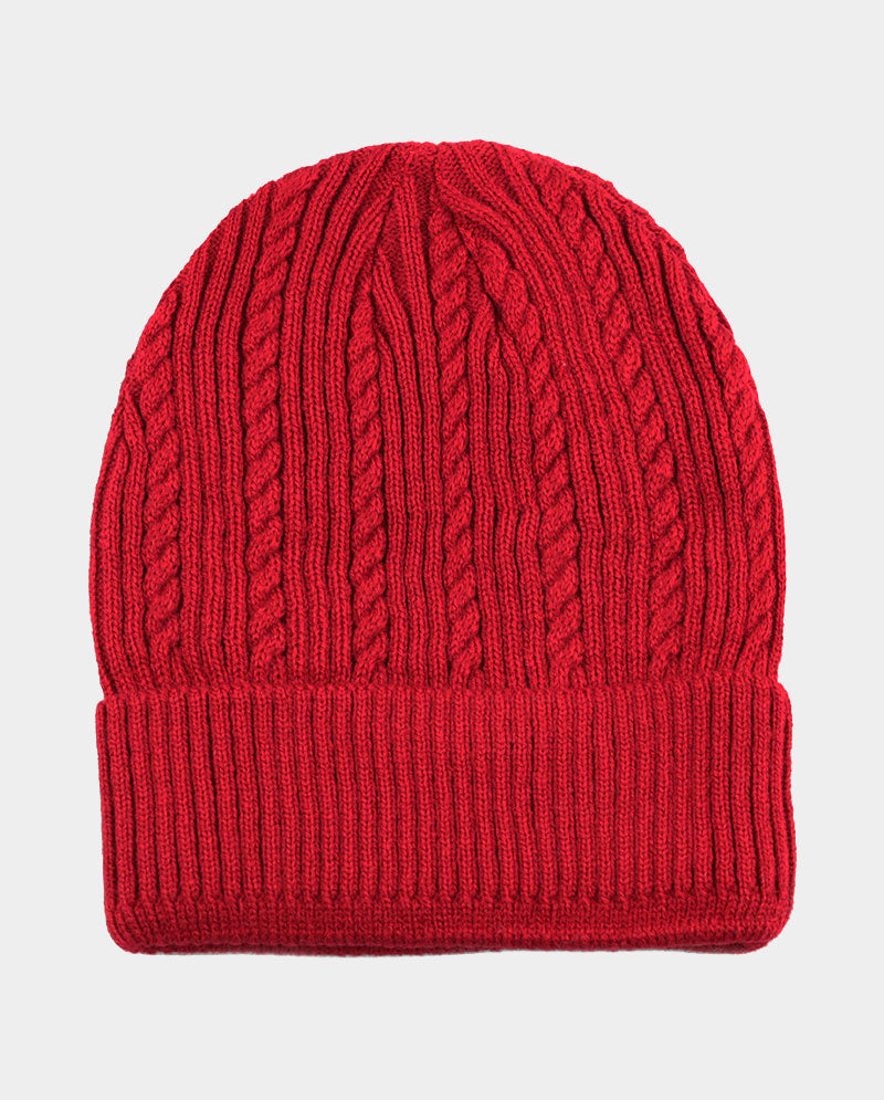 Cable Knit Cuffed Basic Beanie and Beanie with Line Stripe