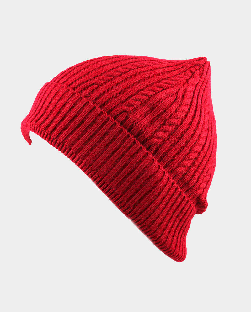 Cable Knit Cuffed Basic Beanie and Beanie with Line Stripe