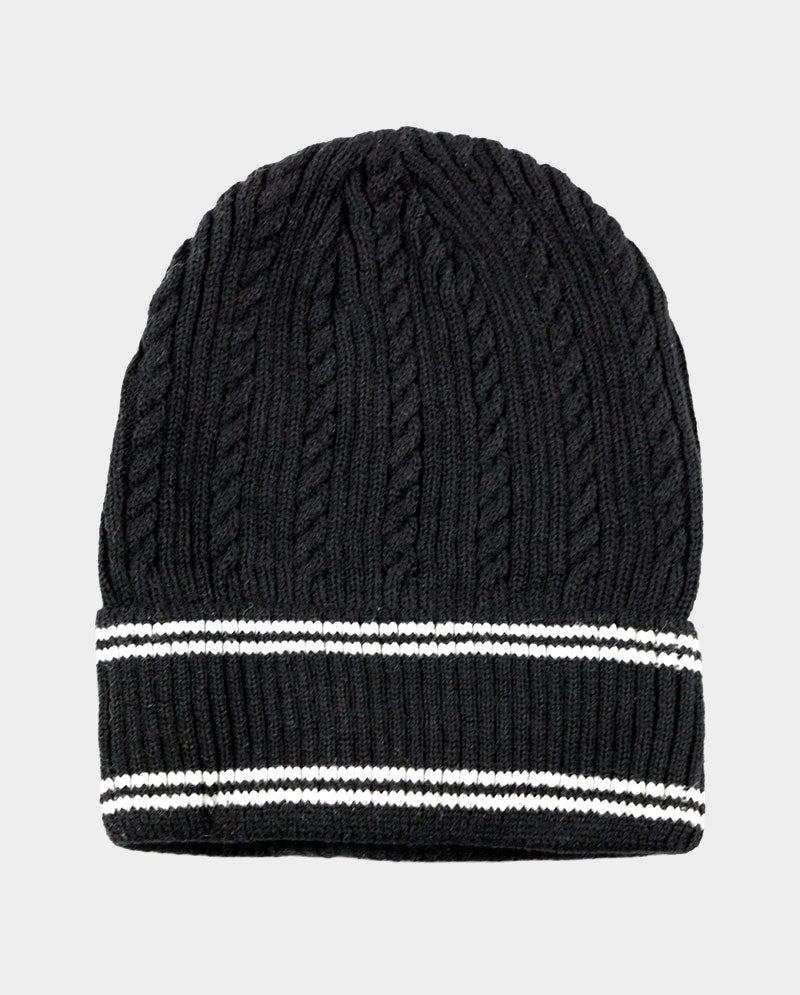 Cable Knit Cuffed Basic Beanie and Beanie with Line Stripe
