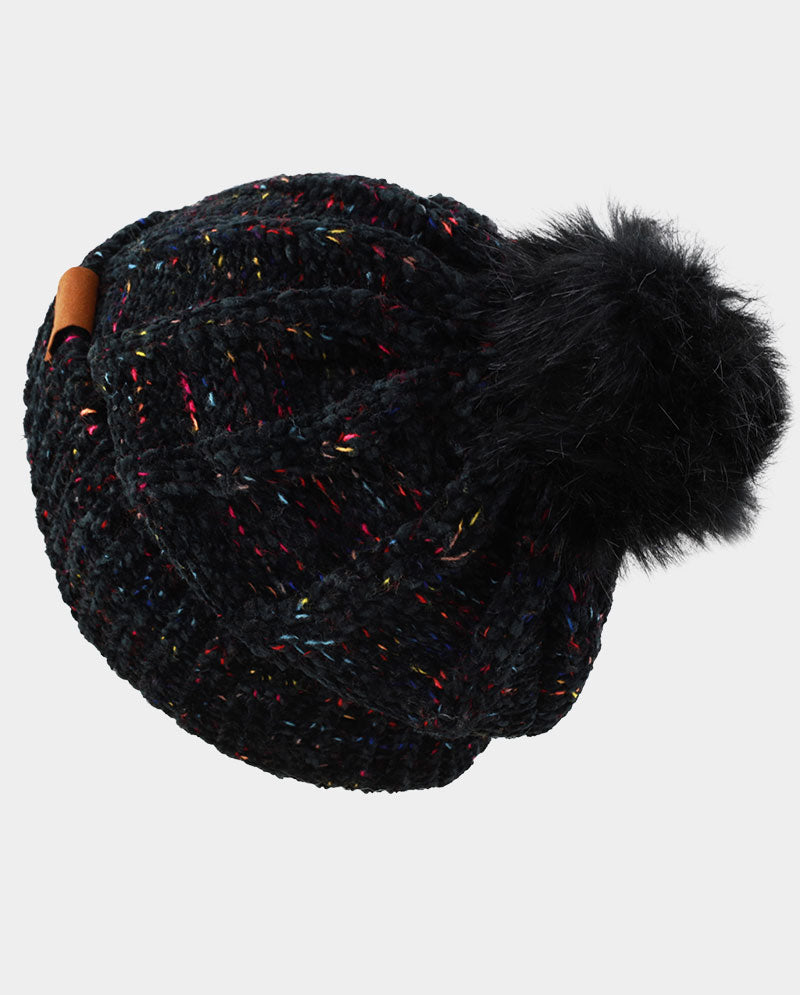 Chenille Knit Pom Beanie with Speckled Detail