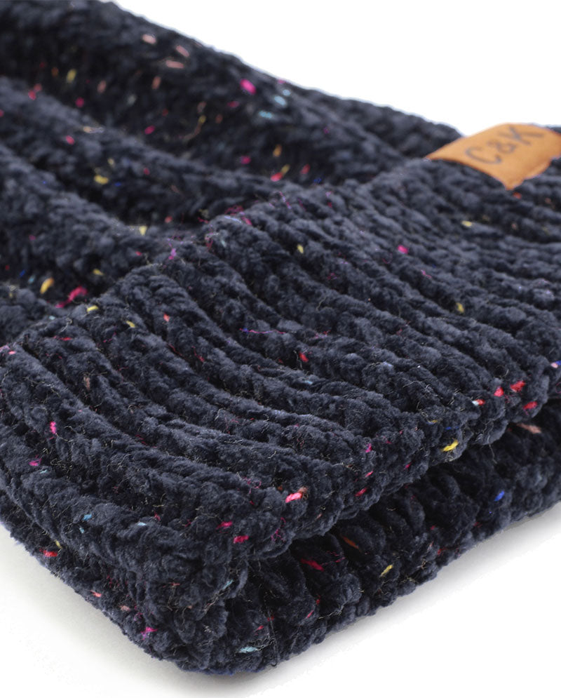 Chenille Knit Pom Beanie with Speckled Detail