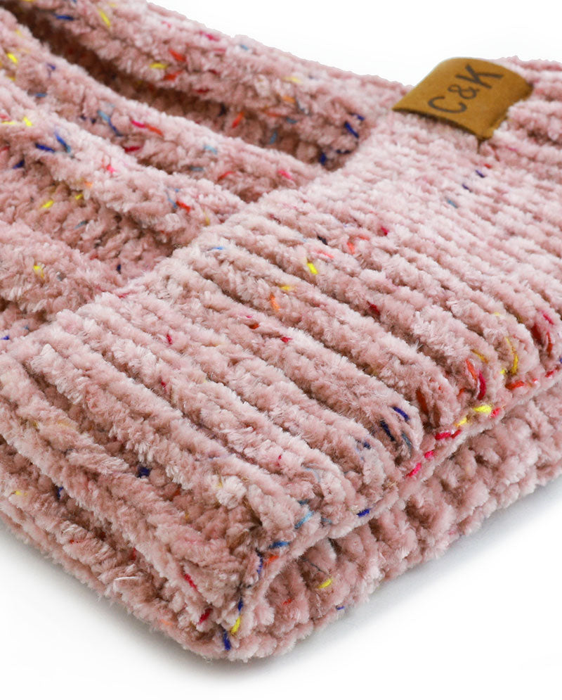 Chenille Knit Pom Beanie with Speckled Detail