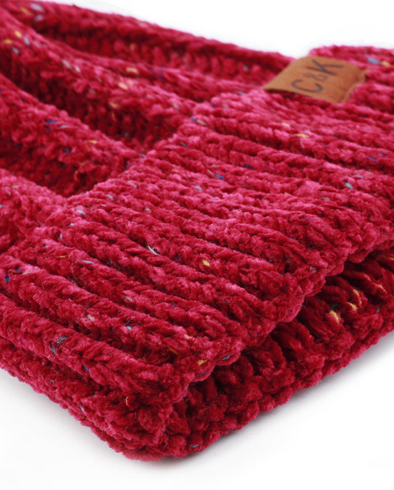 Chenille Knit Pom Beanie with Speckled Detail