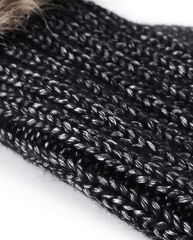 Faux Fur Pom Knit Beanie – Cozy Winter Cuffed Hat