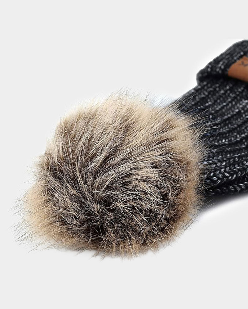 Faux Fur Pom Knit Beanie – Cozy Winter Cuffed Hat