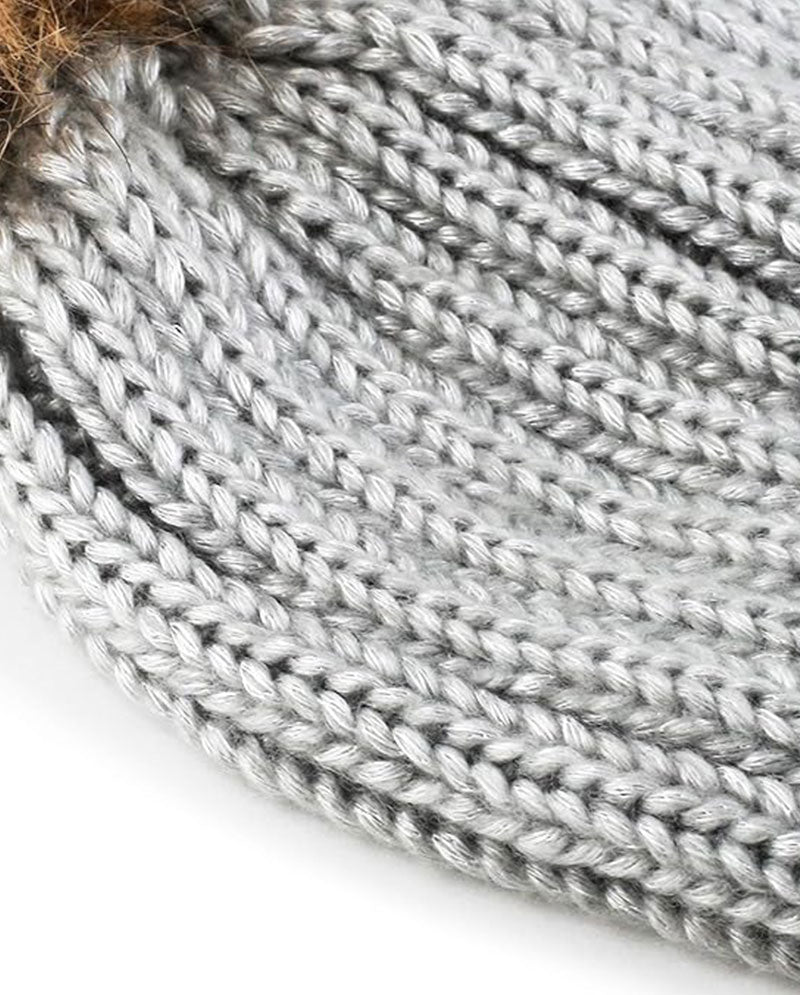 Faux Fur Pom Knit Beanie – Cozy Winter Cuffed Hat