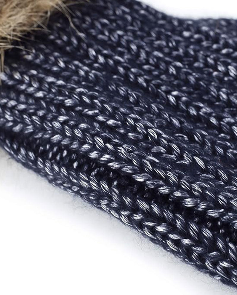 Faux Fur Pom Knit Beanie – Cozy Winter Cuffed Hat