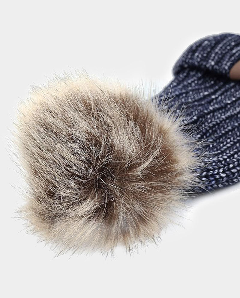 Faux Fur Pom Knit Beanie – Cozy Winter Cuffed Hat