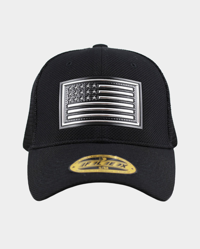 Mesh Trucker Cap – 100% Polyester with Raised Gold and Silver Flag Patch