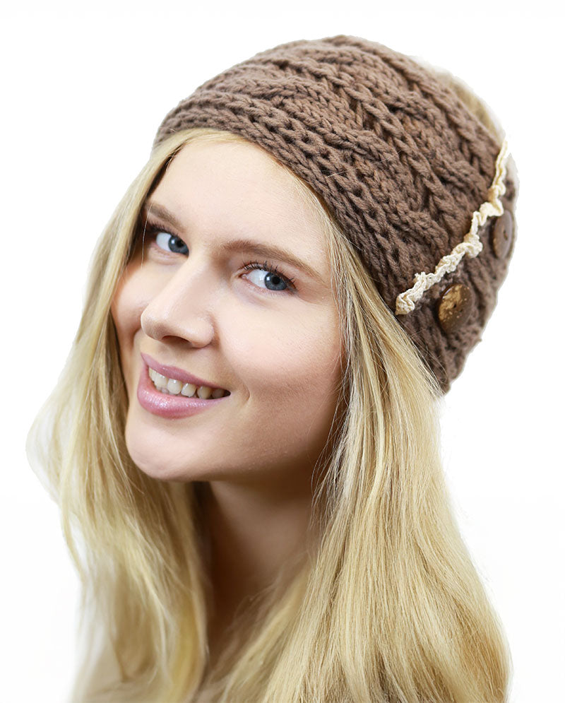 Women's Winter Knit Headband - Soft Ribbed Ear Warmer with Beaded Flower Detail, Stylish Cold Weather Hairband for Women