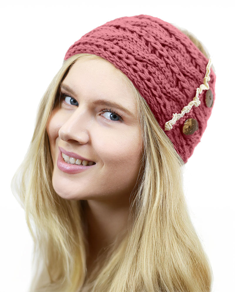 Women's Winter Knit Headband - Soft Ribbed Ear Warmer with Beaded Flower Detail, Stylish Cold Weather Hairband for Women