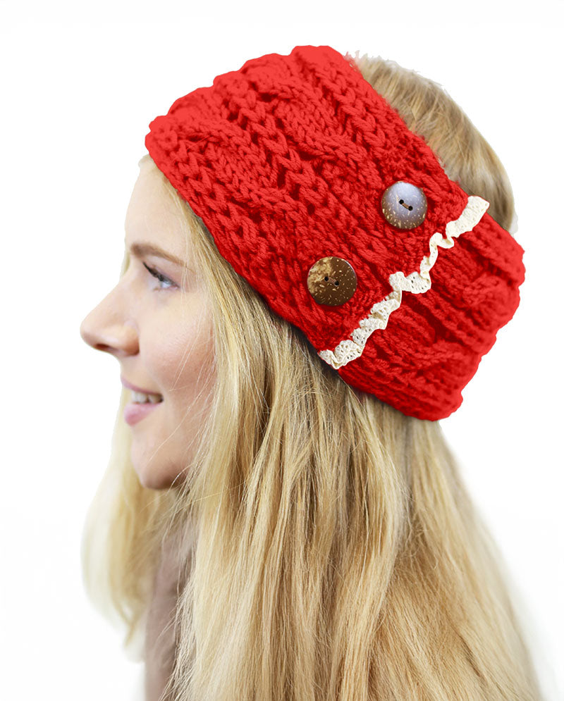 Women's Winter Knit Headband - Soft Ribbed Ear Warmer with Beaded Flower Detail, Stylish Cold Weather Hairband for Women