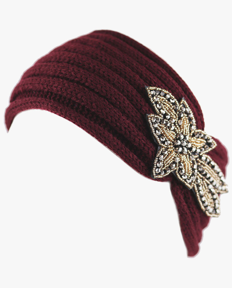 Women's Winter Knit Headband - Soft Ribbed Ear Warmer with Beaded Flower Detail, Stylish Cold Weather Hairband for Women