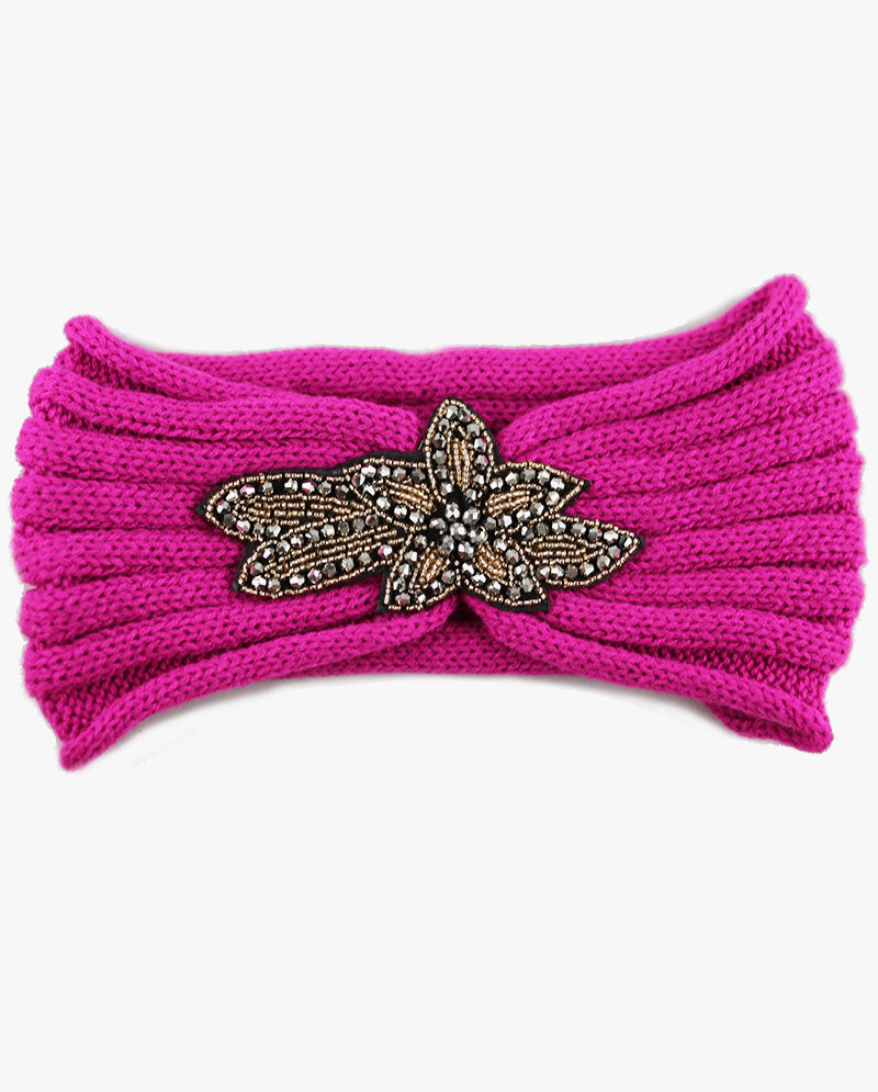 Women's Winter Knit Headband - Soft Ribbed Ear Warmer with Beaded Flower Detail, Stylish Cold Weather Hairband for Women