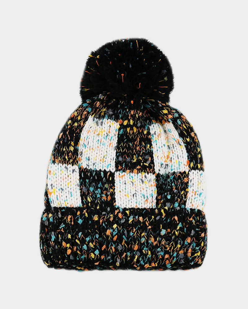 Multicolor Speckled Knit Beanie with Pom Pom