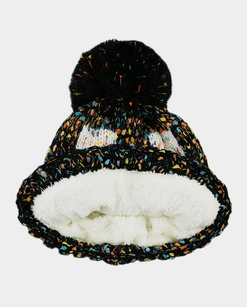 Multicolor Speckled Knit Beanie with Pom Pom