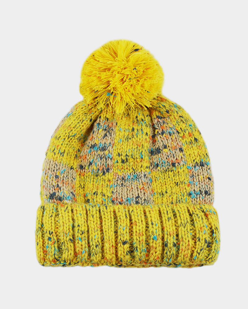 Multicolor Speckled Knit Beanie with Pom Pom
