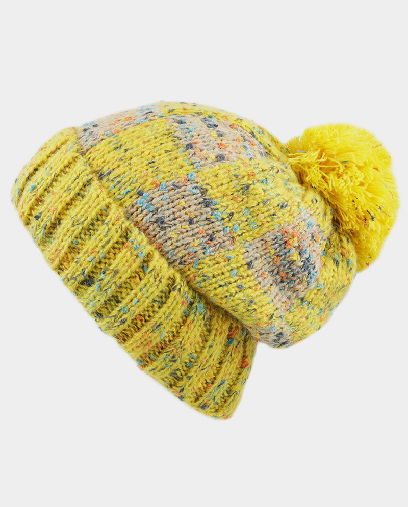 Multicolor Speckled Knit Beanie with Pom Pom