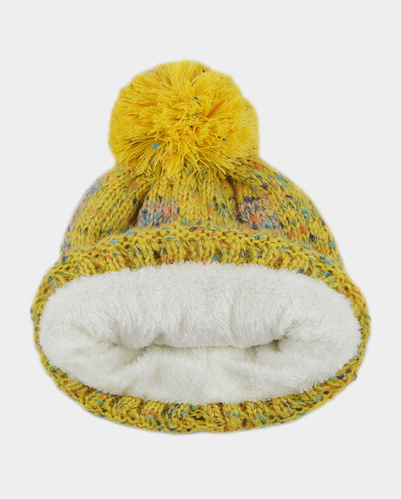 Multicolor Speckled Knit Beanie with Pom Pom