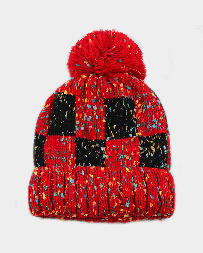 Multicolor Speckled Knit Beanie with Pom Pom