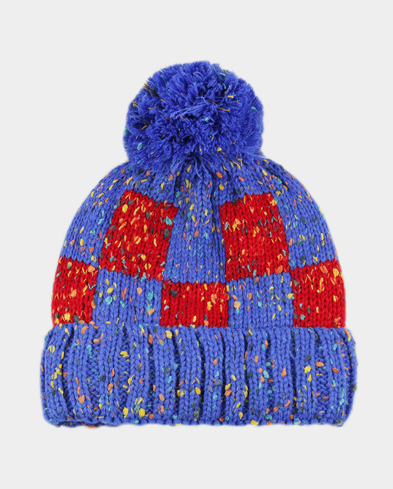 Multicolor Speckled Knit Beanie with Pom Pom