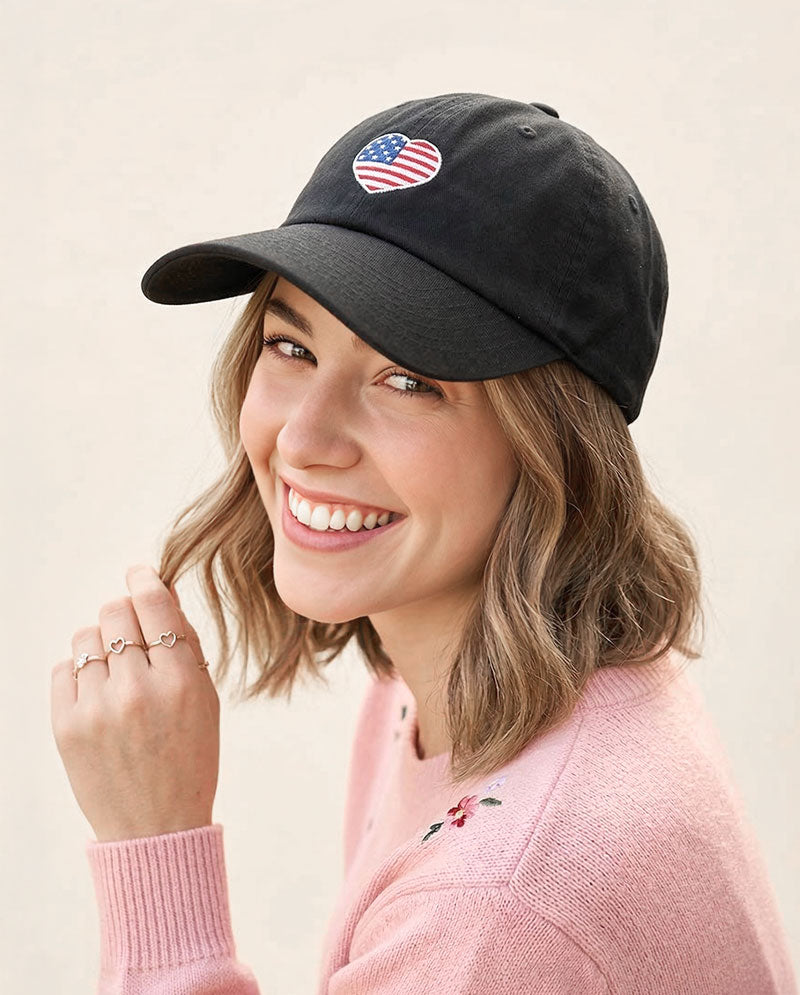 The Hat Depot - USA Heart Flag Embroidered Baseball Cap