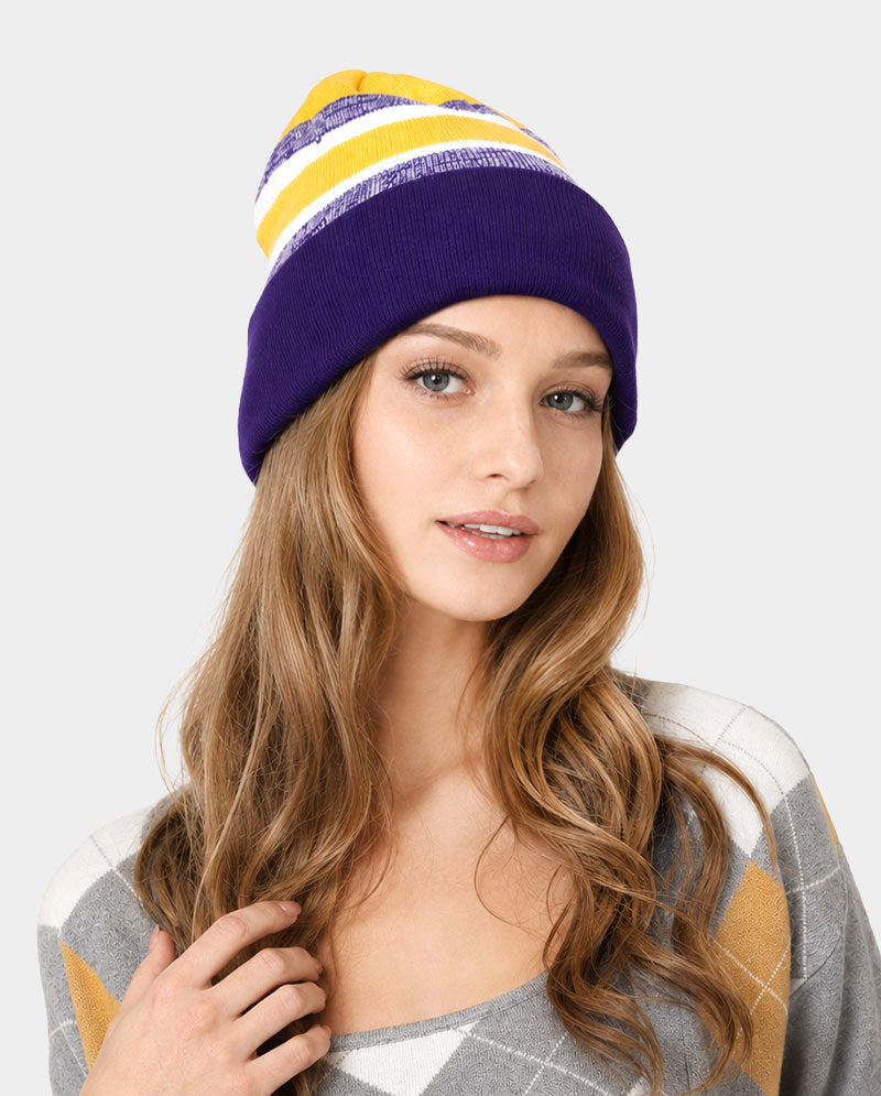 The Hat Depot - Cuffed Stripe Knit Slouch Beanie