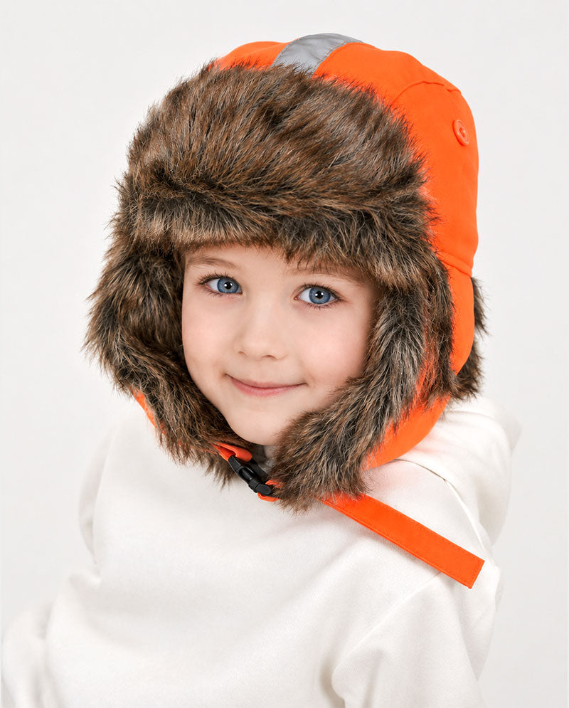 The Hat Depot Kids - Safety Reflective Faux Fur Aviator Trapper