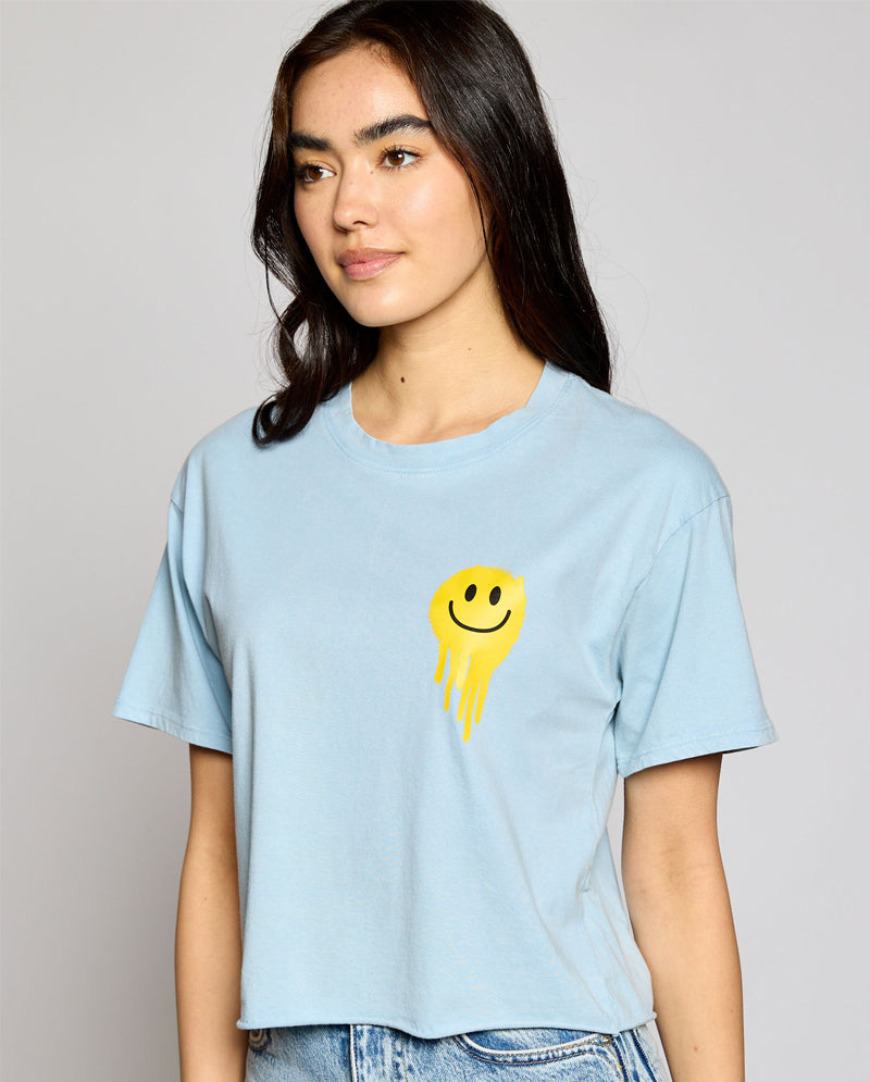 OG - Premium Quality 100% Cotton 'POSITIVE VIBES' Mineral Washed Short Sleeve Cropped Tee Raw Edge