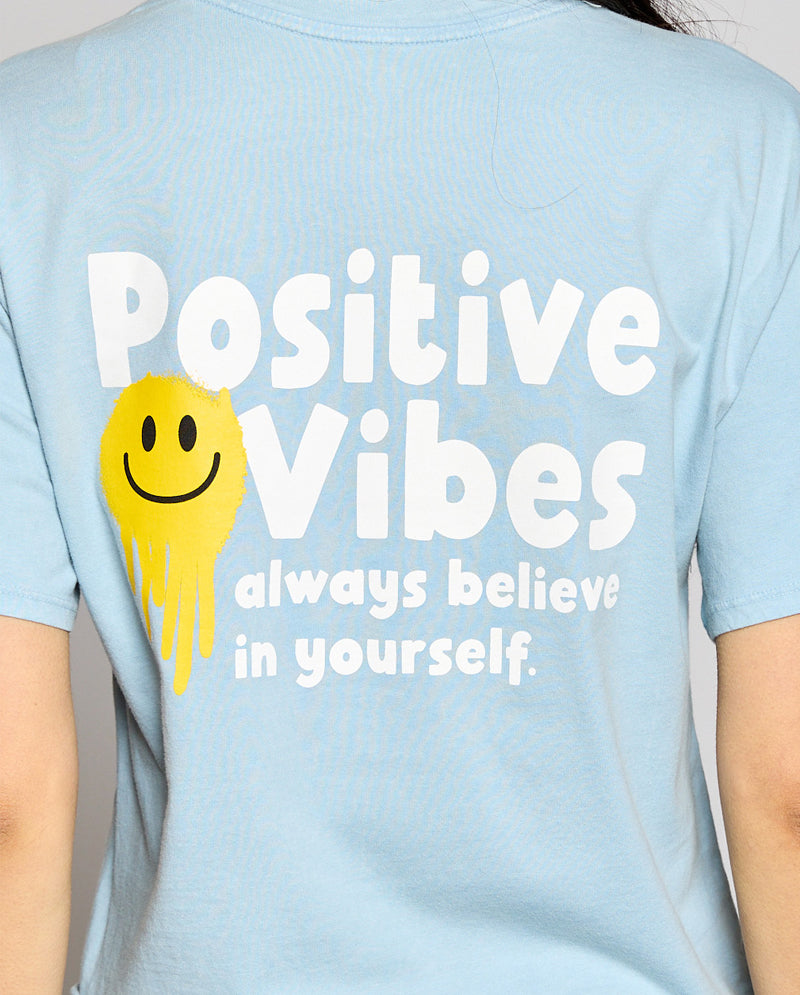 OG - Premium Quality 100% Cotton 'POSITIVE VIBES' Mineral Washed Short Sleeve Cropped Tee Raw Edge