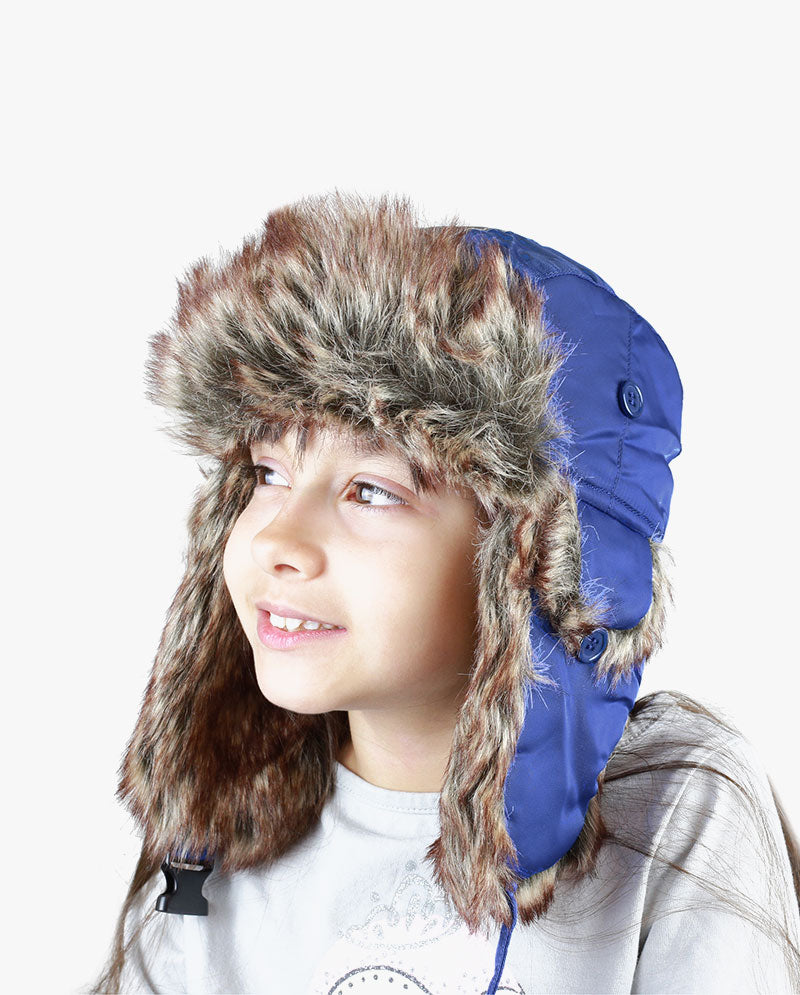 The Hat Depot Kids - Safety Reflective Faux Fur Aviator Trapper