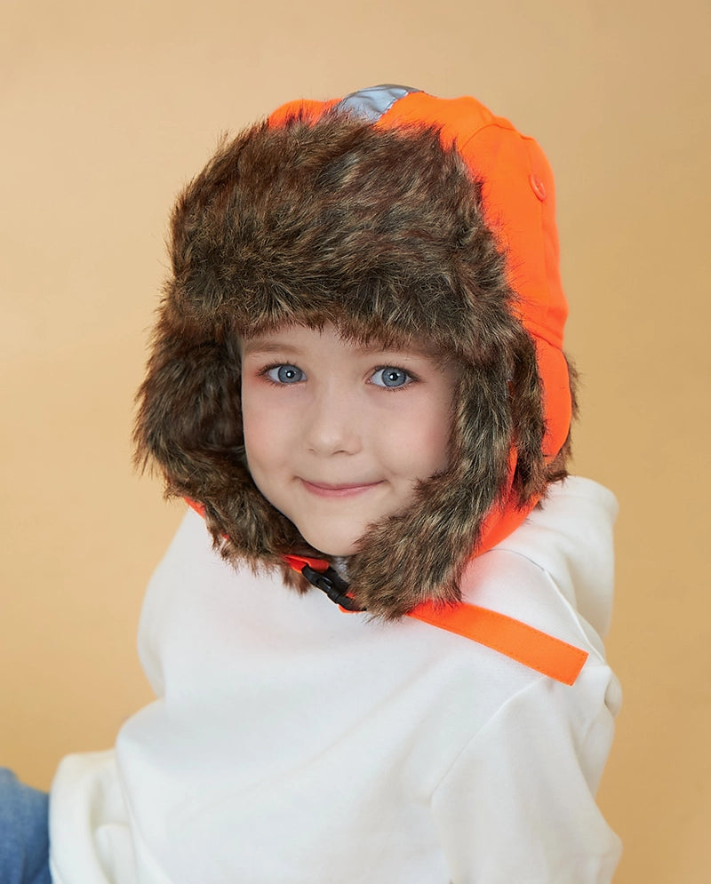 The Hat Depot Kids - Safety Reflective Faux Fur Aviator Trapper