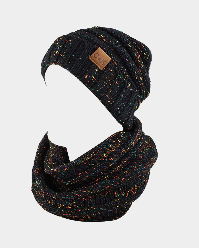 Acrylic Knit Beanie & Scarf Set – 100% Acrylic, Flecked Texture